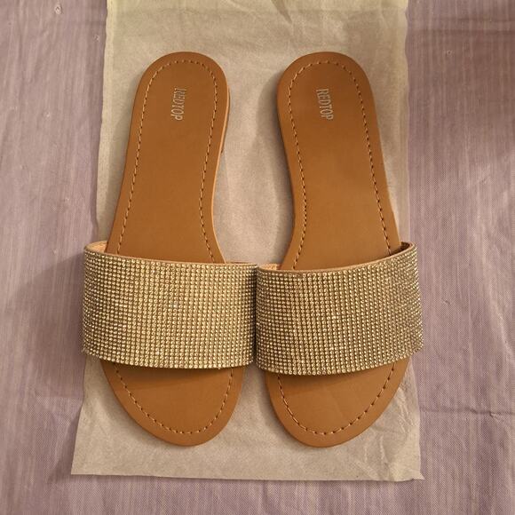 Women's Size 6 Rhinestone Flat Open Toe Sparkle Slide Sandals - Picture 6 of 9